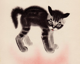 Black and gray tabby kitten, water color/pastel by author and artist Clare Turlay Newberry