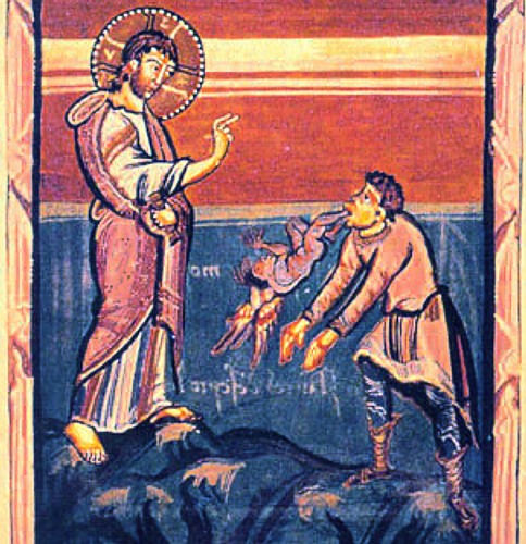 Jesus healing the man from Gadara (Medieval illumination)
